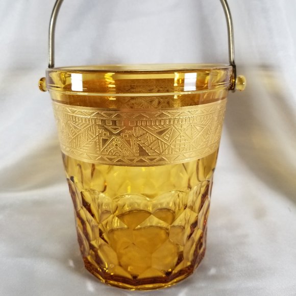 Vintage Duncan Miller Georgian Amber Gold Encrusted Glass Ice Bucket